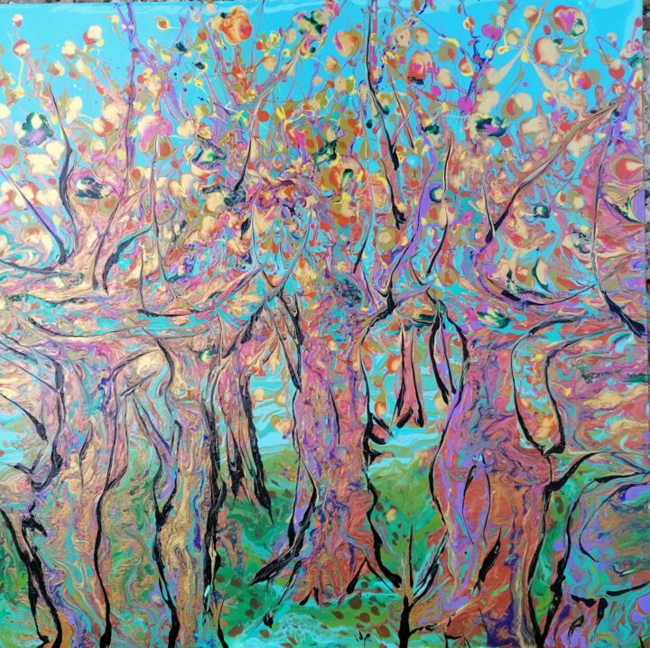 Peinture intitulée "champ d'oliviers" par Lea Monnier Art, Œuvre d'art originale, Acrylique