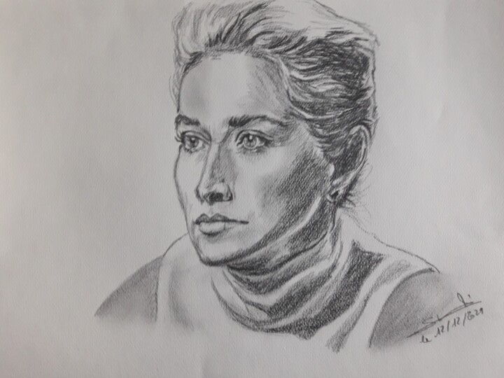 Portrait de Sharone Stone réalisé au crayon 图画, 11.7x16.5 in
