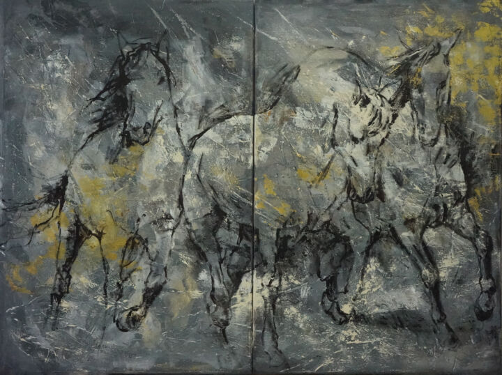 HORSES C100-101 DIPTYCH 绘画, 47.2x63 in