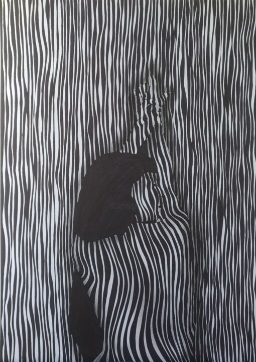 Drawing titled "Lie on the lines 2" by Ibrahim Unal, Original Artwork, Marker