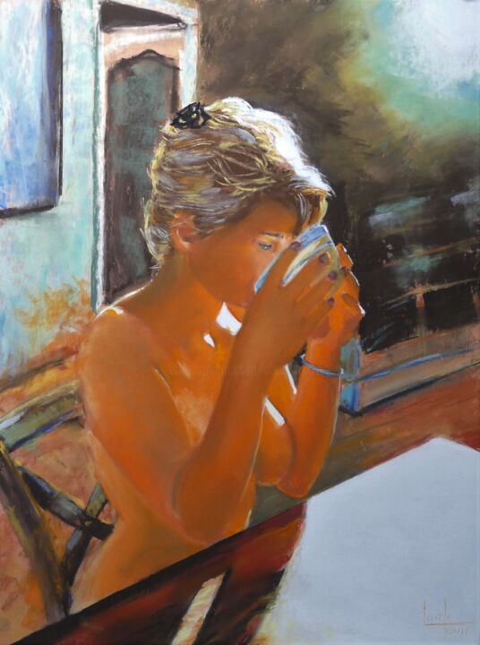 Peinture intitulée "Pit dej." par Alain Lorkovic, Œuvre d'art originale, Pastel Monté sur Panneau de bois
