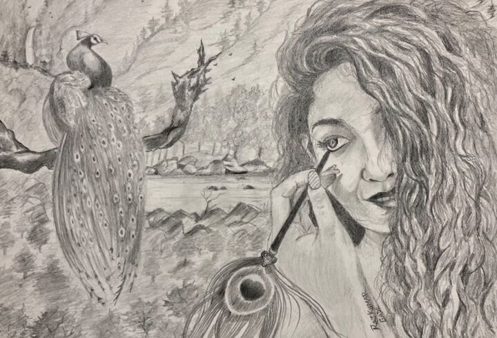 Drawing titled "Muse" by Rajkumar Gade, Original Artwork, Pencil