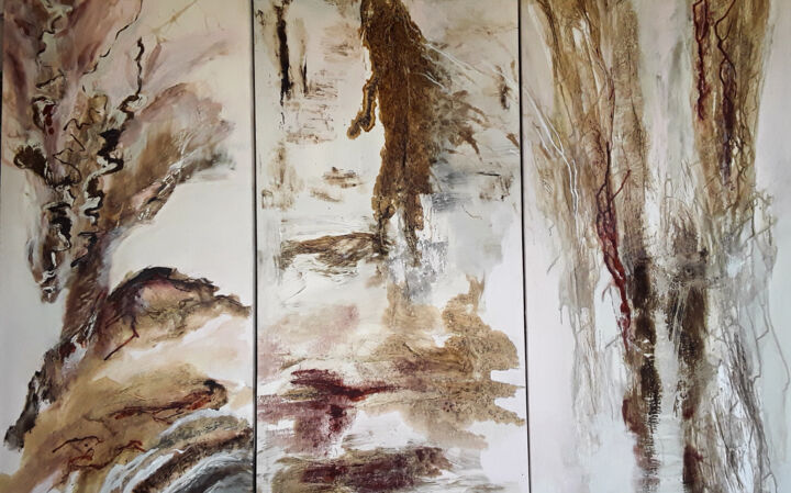 Malerei mit dem Titel ""le semeur " tripty…" von Mi Baudry, Original-Kunstwerk, Acryl Auf Keilrahmen aus Holz montiert