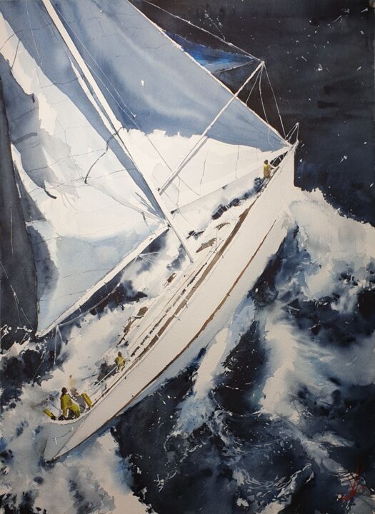 Painting titled "Regata I" by Jacques Villares, Original Artwork, Watercolor