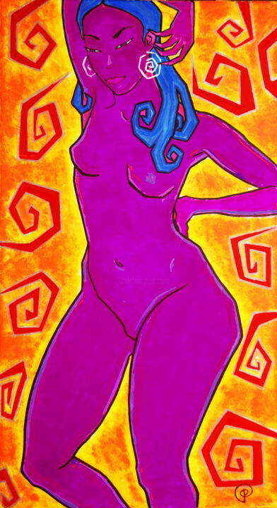 Pittura intitolato "Nude with earrings" da Margarita Felis, Opera d'arte originale, Acrilico