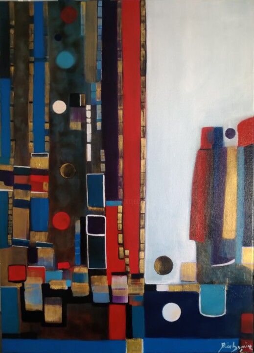 Abstraction géométrique" Jeux d'enfant" 绘画, 27.6x19.7 in