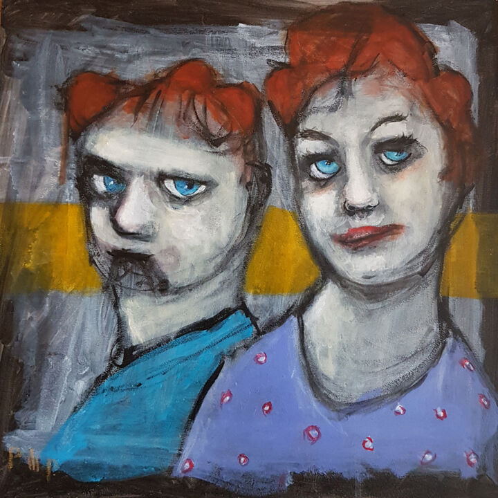 Dame et ami imaginaire 绘画, 15.8x15.8 in