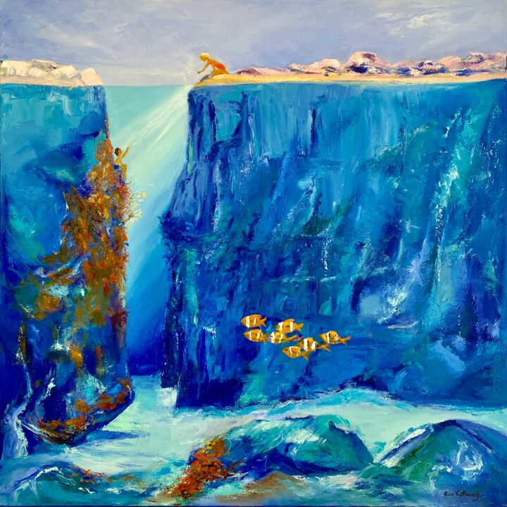 « Le petit garçon et la mer: la rencontre » 绘画, 31.5x31.5 in
