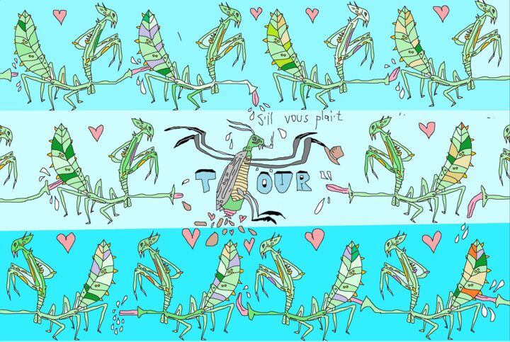 "Богомол на приеме о…" başlıklı Dijital Sanat Poul Touch tarafından, Orijinal sanat, 2D Dijital Çalışma Ahşap Sedye çerçeves…