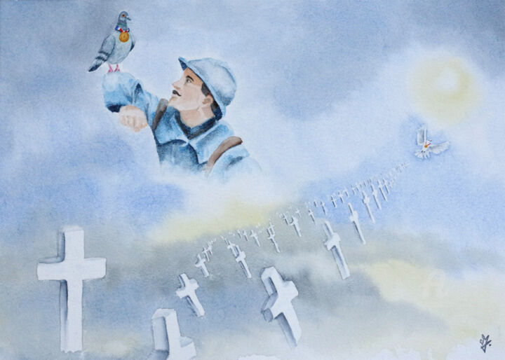 Peinture intitulée "Messager des hommes…" par Emilie Denis, Œuvre d'art originale, Aquarelle