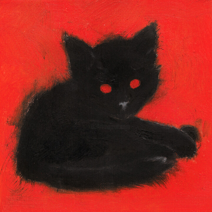 Sleepy kitty is looking at you 绘画, 7.9x7.9 in