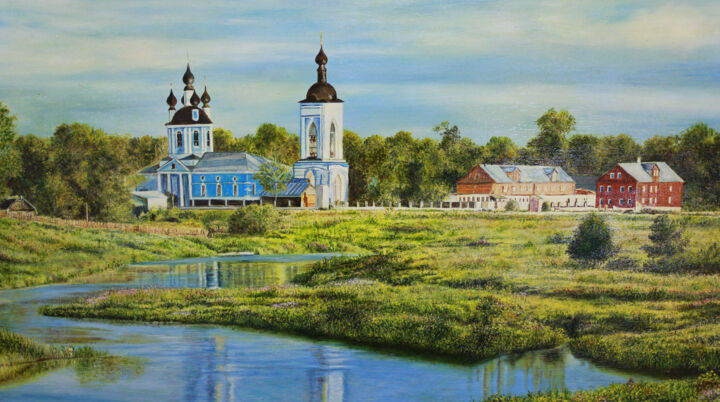 Village Church 绘画, 15.8x26.4 in