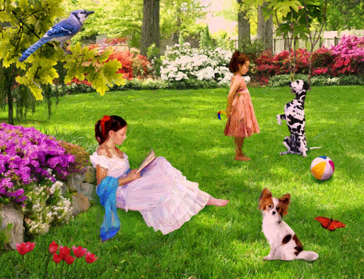 Цифровое искусство под названием "Woman in the park,…" - Radiy Bohem, Подлинное произведение искусства, Масло