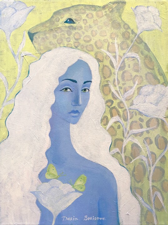 Sunray. Acrylic painting, yellow, white, woman, portrait 绘画, 24x18 in