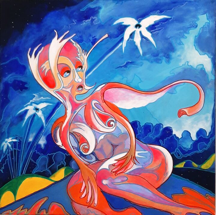 Femme papillon 绘画, 31.5x31.5 in