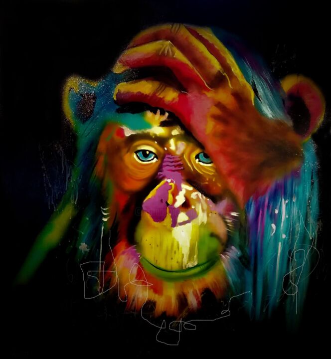 Peinture intitulée "singe" par Aéro, Œuvre d'art originale, Acrylique Monté sur Châssis en bois