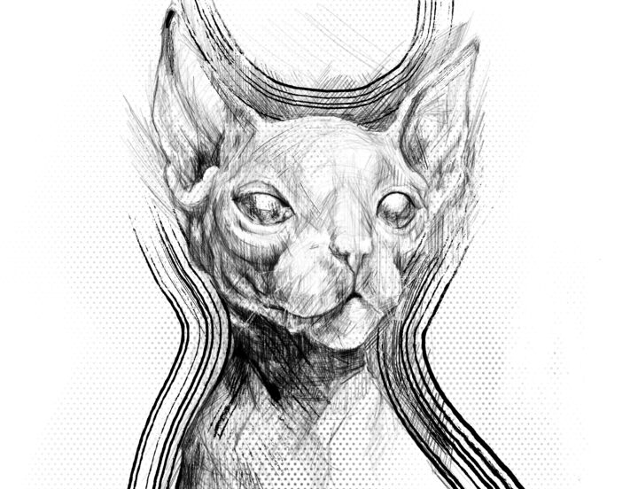 数字艺术 标题为“Ink Cat” 由Anastasia Semenova, 原创艺术品, 数字油画