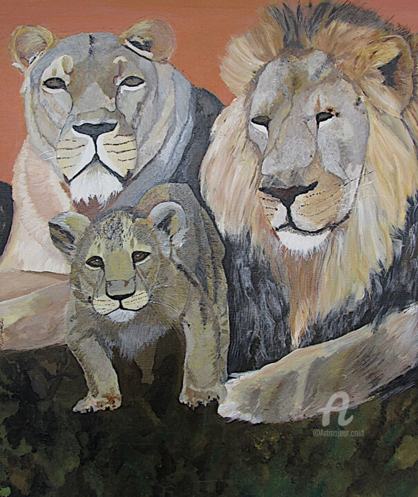 Lion's family 绘画, 31.5x23.6 in