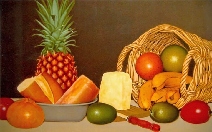 Painting titled "BODEGON" by Sandro Torregroza, Original Artwork, Oil Mounted on Wood Stretcher frame