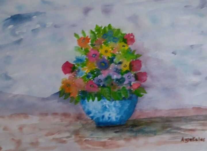 Tekening getiteld "KIR ÇİÇEKLERİ" door Ayşe Keleş, Origineel Kunstwerk, Aquarel