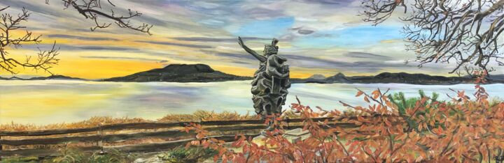 Painting titled "Statue at lake Bala…" by Bas Van Bemmel, Original Artwork, Gouache