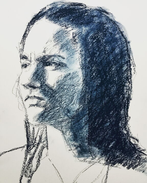 Indigo Pastel Study 图画, 16.5x11.8 in