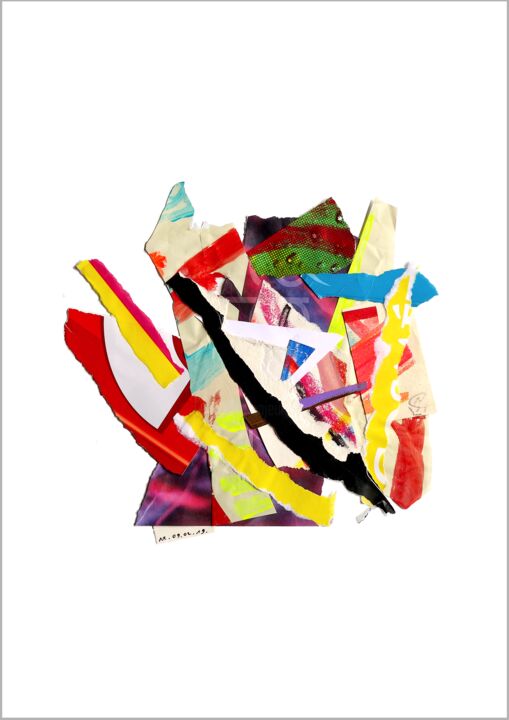 拼贴 标题为“Collage flottant ab…” 由Nathalie Cuvelier Abstraction(S), 原创艺术品, 拼贴 安装在铝上