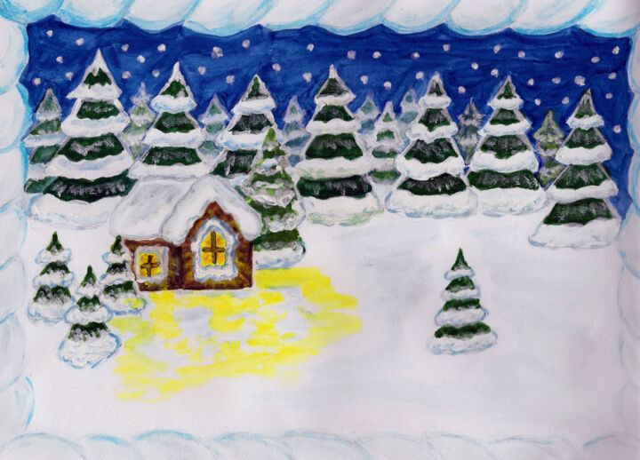 제목이 "House in winter for…"인 미술작품 Irina Afonskaya로, 원작, 아크릴