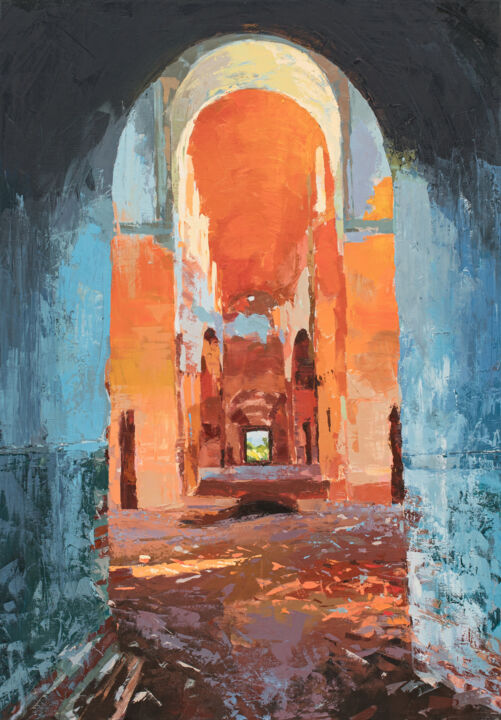 Painting titled "Podrelye" by Daniil Mikhailov, Original Artwork, Oil Mounted on Wood Stretcher frame