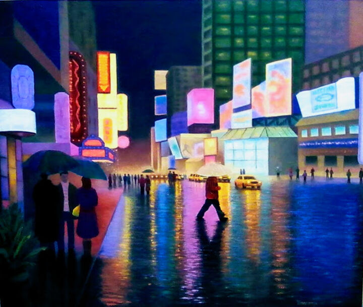 Painting titled "URBANO" by Sandro Torregroza, Original Artwork, Oil Mounted on Wood Stretcher frame