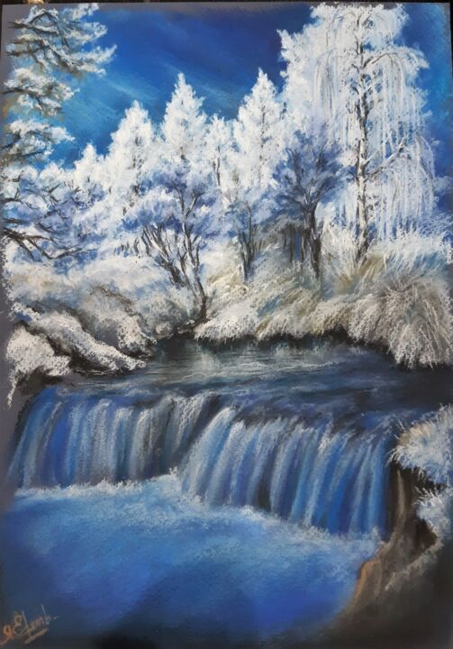 Conte d'hiver/"Winter's Tale"pastel drawing,winter landsсаpe 图画, 11.8x8.3 in