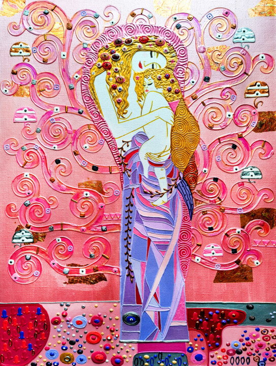 Painting titled "Mother and child wi…" by Irina Bast, Original Artwork, Acrylic Mounted on Wood Stretcher frame