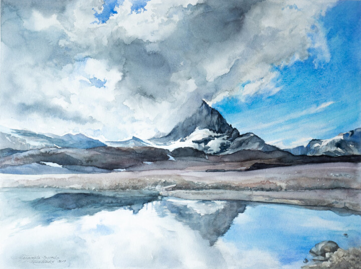 Peinture intitulée "MATTERHORN - majest…" par Małgorzata Zagórska-Gierak, Œuvre d'art originale, Aquarelle