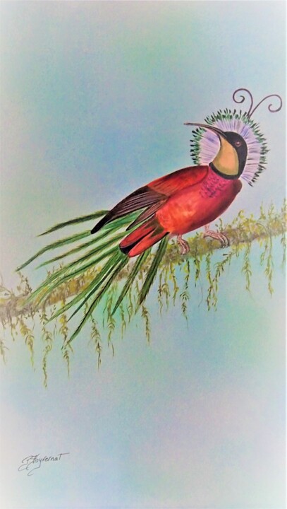 oiseaux de paradis V- aquarelle originale signée 绘画, 11.8x7.1 in