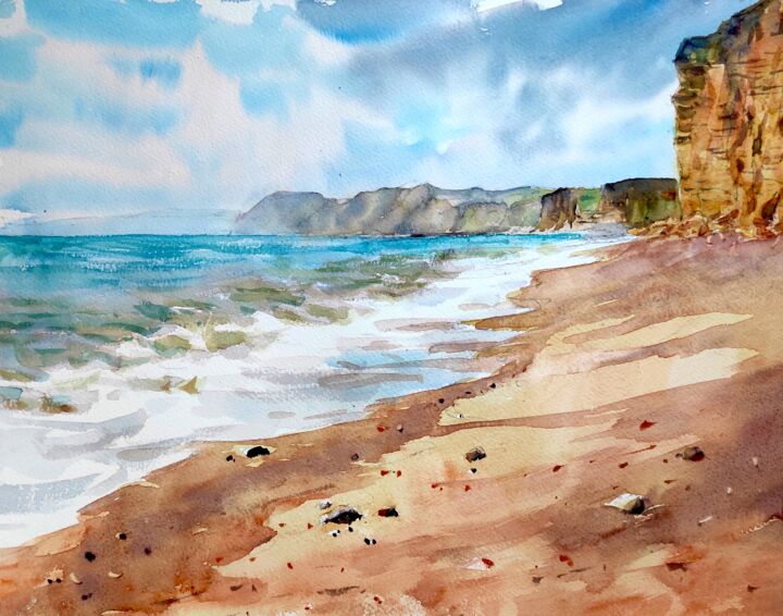 제목이 "Desolate beach"인 미술작품 Ibolya Taligas로, 원작, 수채화