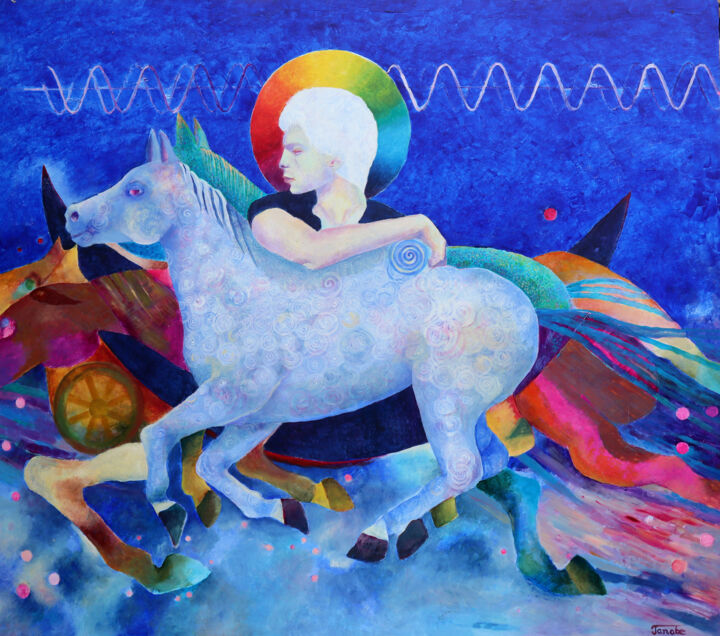 Man riding horse Angel of the Apocalypse Magic Realism Art 绘画, 27.6x31.5 in