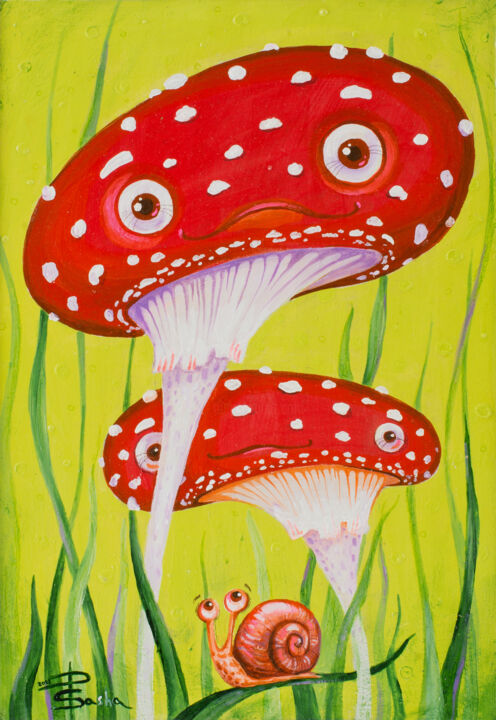 Amanita and snail 绘画, 11.4x7.9 in