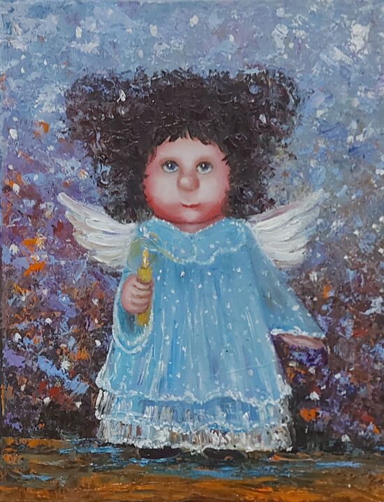 Oil painting cute angel 绘画, 11.8x7.9 in