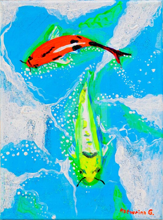 Carps 4 , fish , карпы 绘画, 9.8x7.5 in