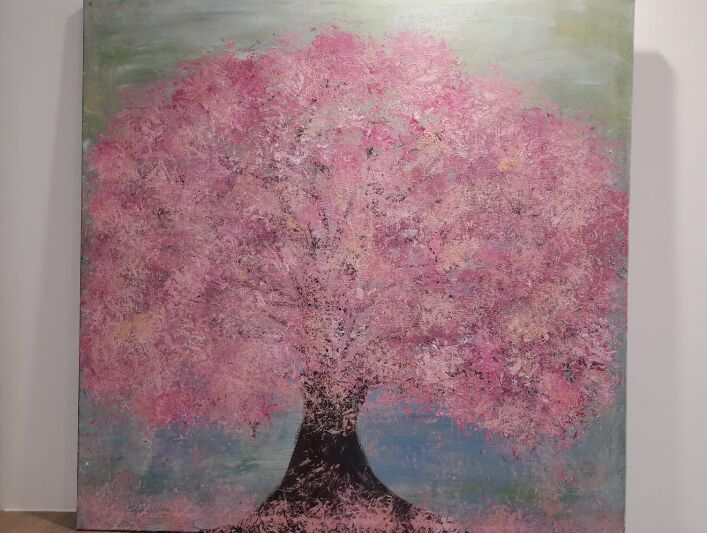 L‘arbre rose Painting, 39.4x39.4 in