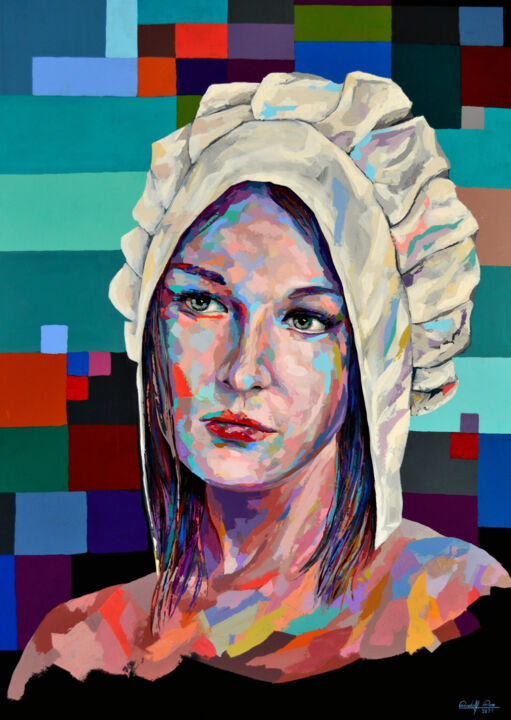 Malerei mit dem Titel "Mina" von Rudolf Rox, Original-Kunstwerk, Acryl