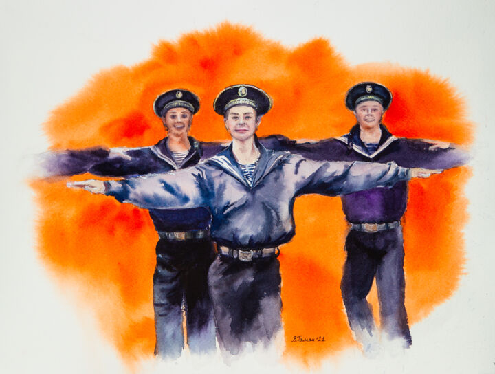 Dance Yablochko from repertoire of Moiseyev's ballet. 绘画, 11x15 in