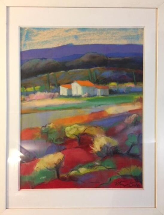 Peinture intitulée "paysage Provence" par Esteves Brito, Œuvre d'art originale, Pastel