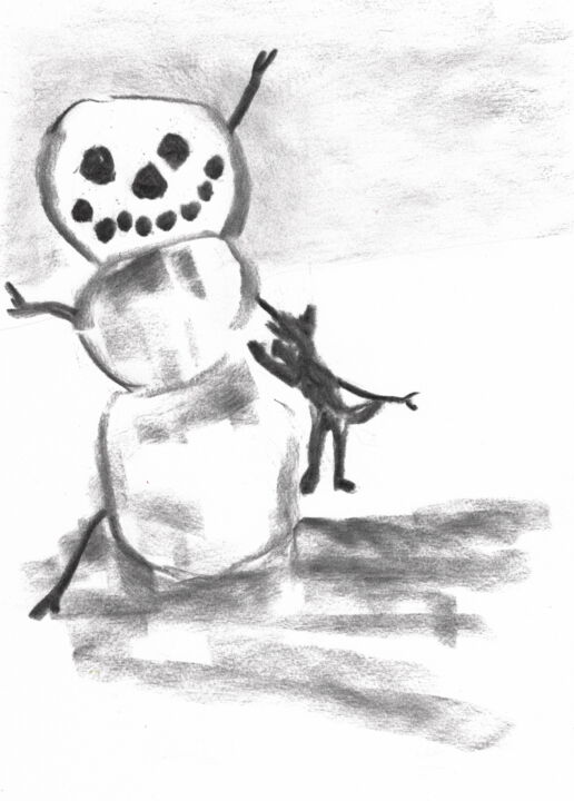 Tekening getiteld "Snowman" door Veera Zukova, Origineel Kunstwerk, Houtskool