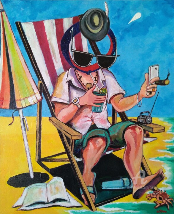 TOURISTE A LA PLAGE 绘画, 18.1x15 in