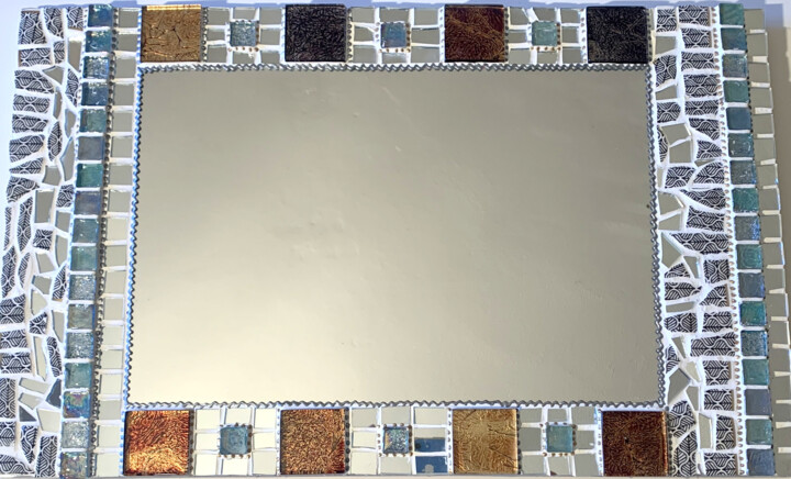 miroir mosaïque "graphique blanc et ambre " 60 X 37 cm 设计, 23.6x14.6 in