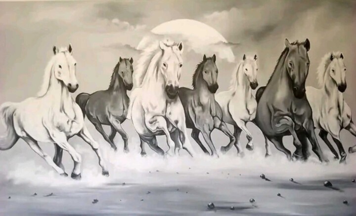 The joyful run: Beautiful horses 绘画, 48x84.3 in