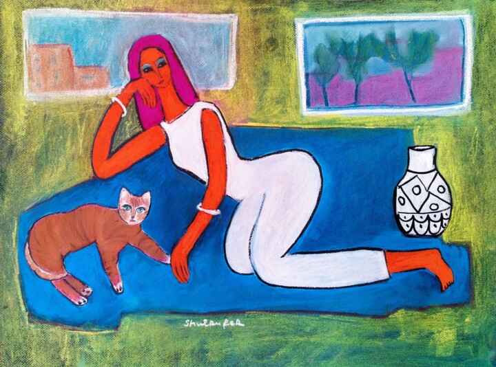Drawing titled "In the small room" by Janna Shulrufer, Original Artwork, Pastel