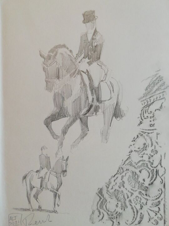Dessin 2 chevaux practise 图画, 11x7.9 in