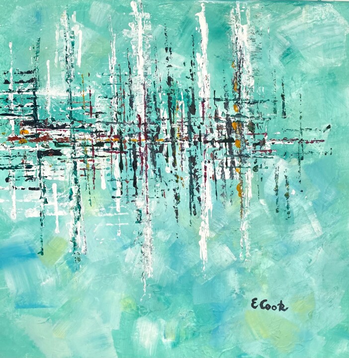 Peinture intitulée "Mint Skyline" par Elisa Cook Benbassat Bassat, Œuvre d'art originale, Acrylique